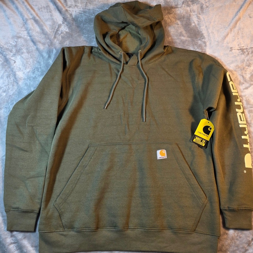 Carhartt Fleece Hoodie Mens Medium Olive Green Loose Fit Sleeve‎ Logo